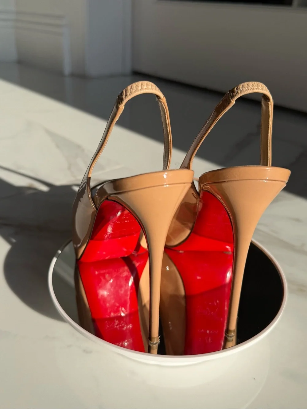 Christian Louboutin Prive 120 Nude Patent Leather Sling